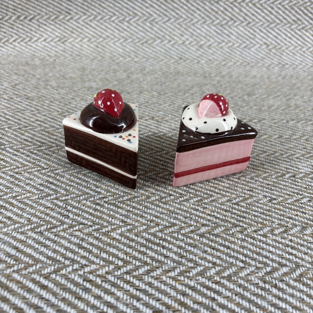 Mini Ceramic Strawberry Chocolate Cake Slices Salt and Pepper Shakers